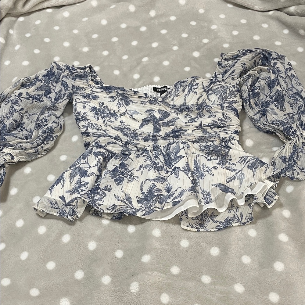 Express Blue and White Floral Blouse